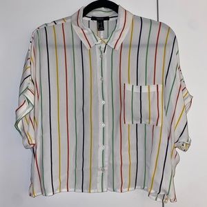 rainbow striped button up shirt